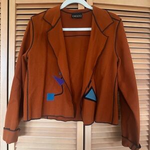 Beppa 100% Wool Cropped Jacket • Geometric Appliqué • Made in USA • Rust Brown